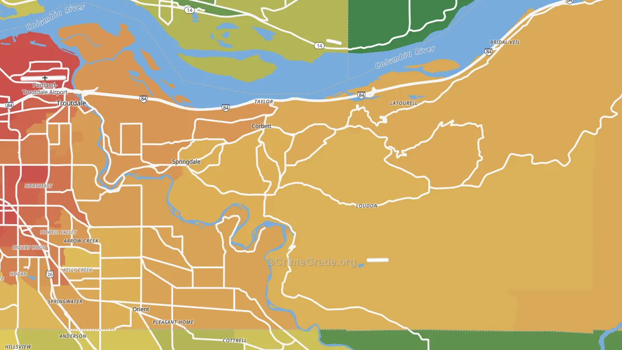 Corbett, OR Map of Vehicle Theft Rates