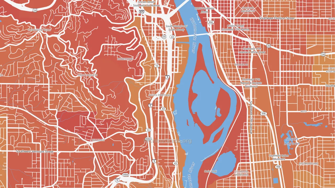 Corbett-Terwilliger-Lair Hill, Portland, OR Map of Vehicle Theft Rates