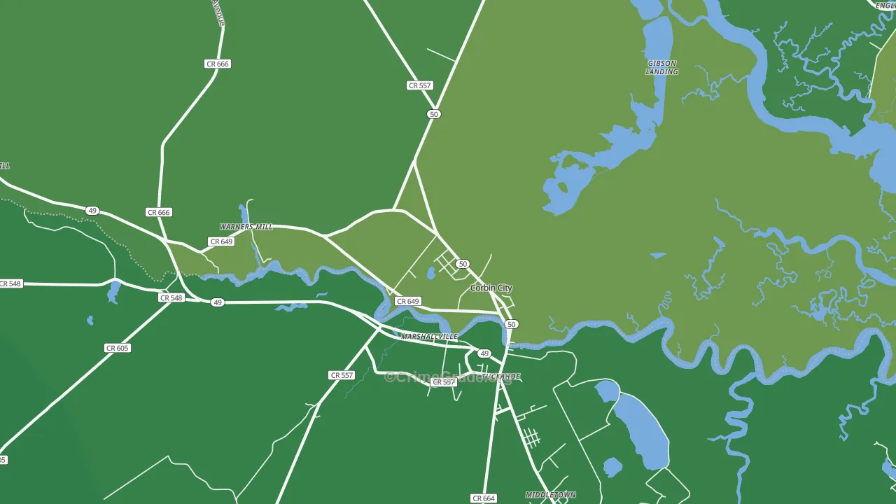 Corbin City, NJ Map of Vehicle Theft Rates