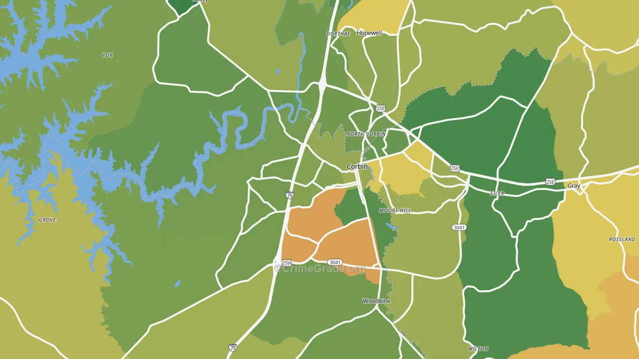 Corbin, KY Map of Vehicle Theft Rates