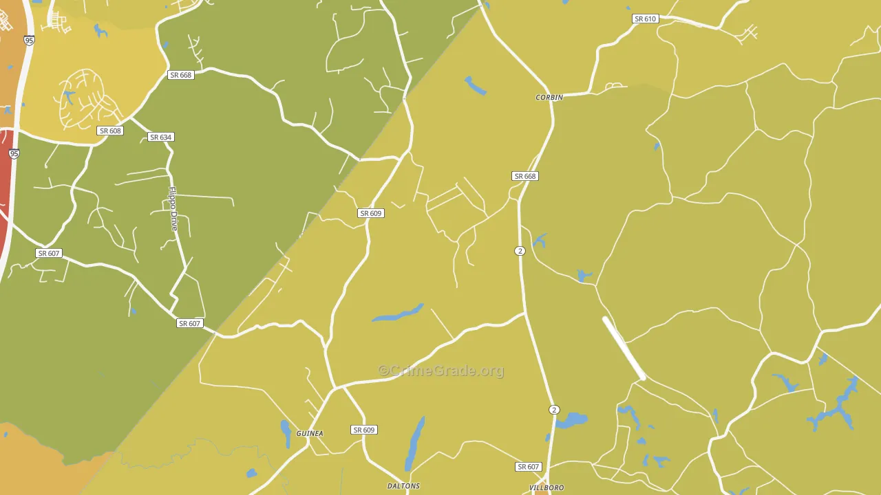 Corbin, VA Map of Vehicle Theft Rates