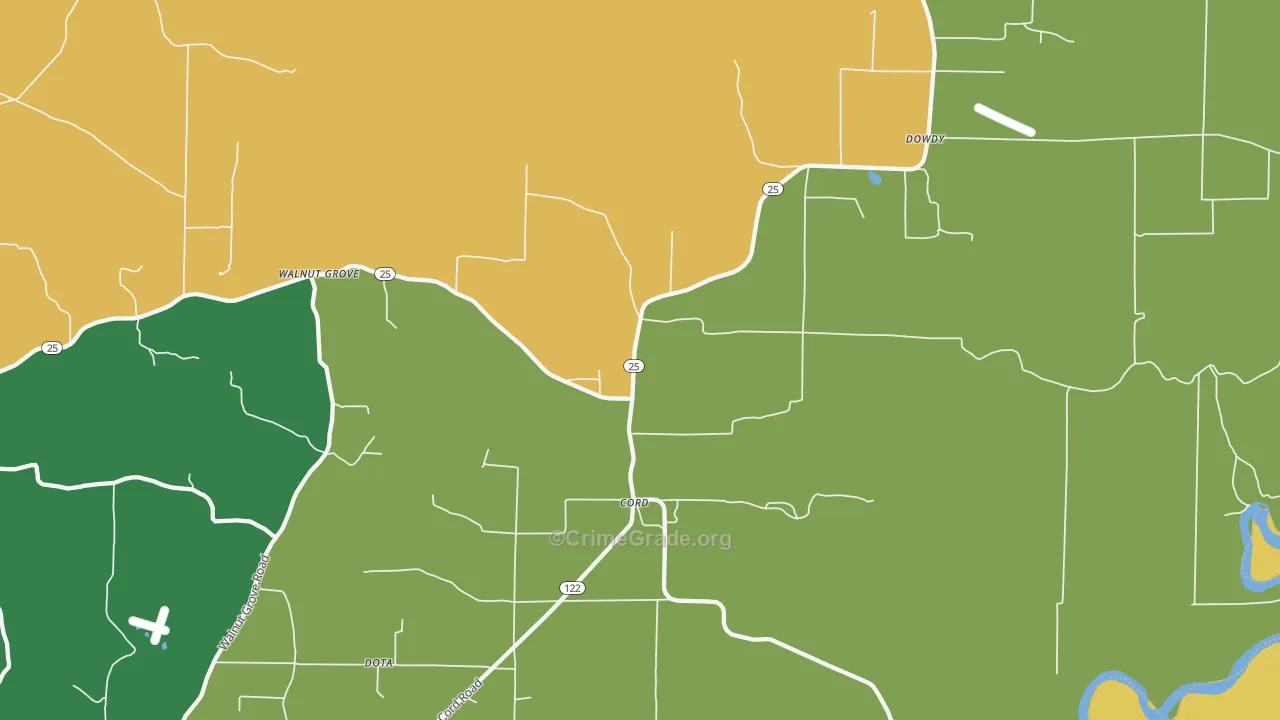 Cord, AR Map of Vehicle Theft Rates