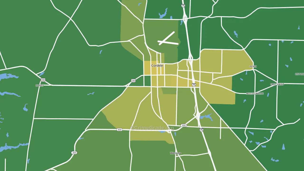 Cordele, GA Map of Vehicle Theft Rates