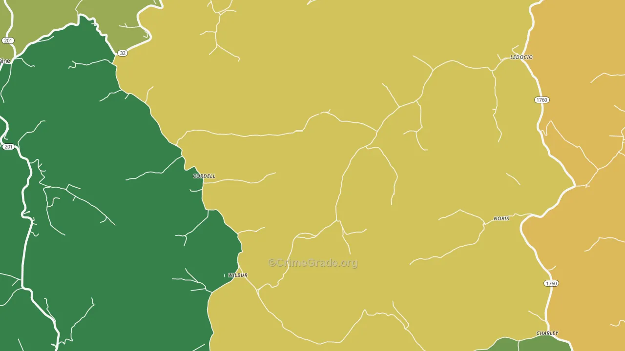 Cordell, KY Map of Vehicle Theft Rates