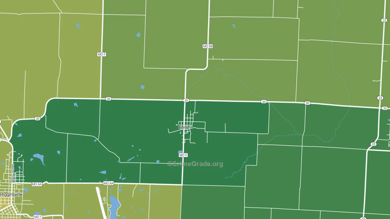 Corder, MO Map of Vehicle Theft Rates