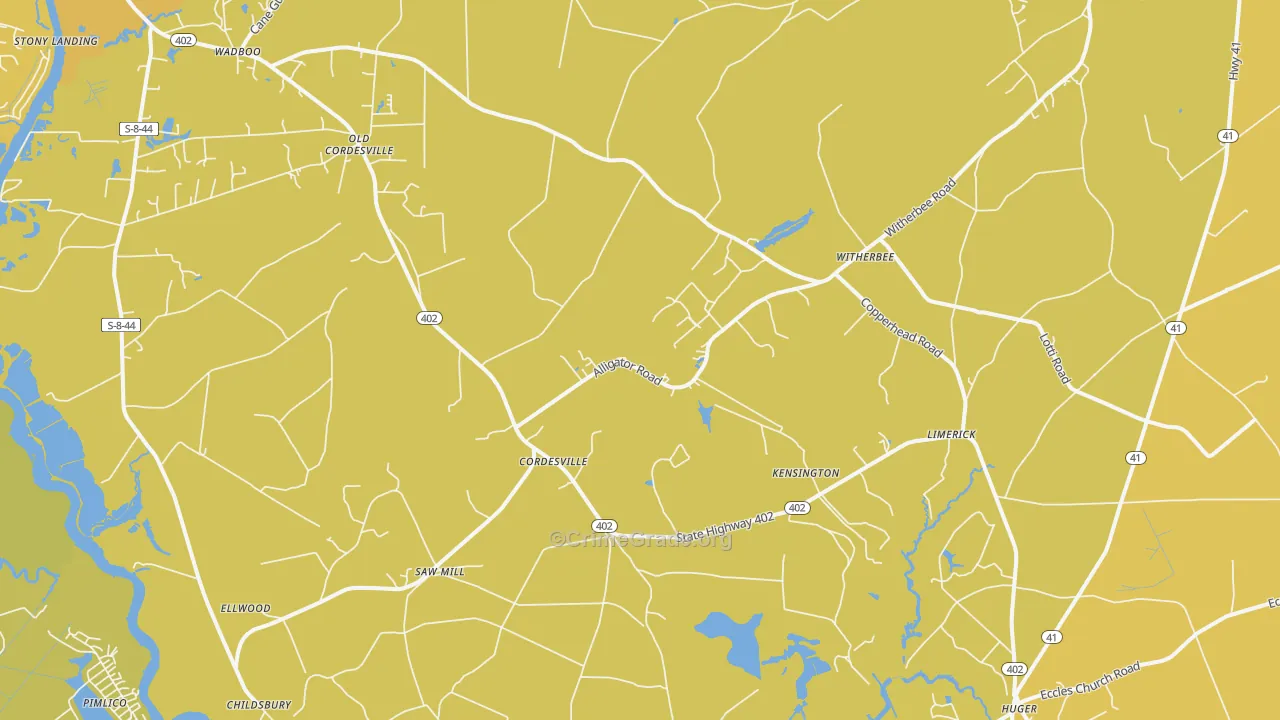 Cordesville, SC Map of Vehicle Theft Rates