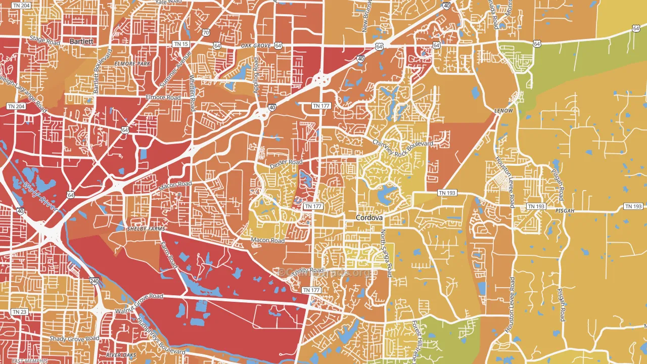 Cordova-Appling, Cordova, TN Map of Vehicle Theft Rates