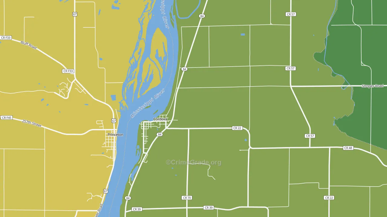 Cordova, IL Map of Vehicle Theft Rates