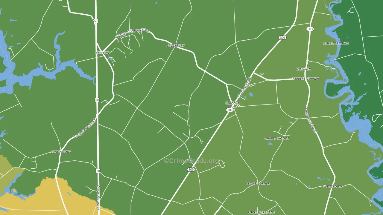 Cordova, MD Map of Vehicle Theft Rates