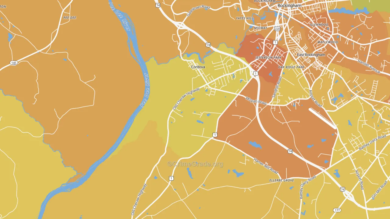Cordova, NC Map of Vehicle Theft Rates
