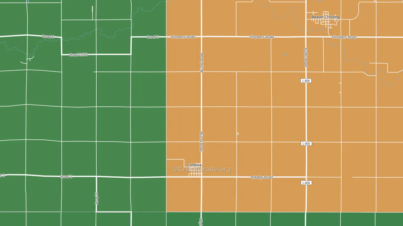 Cordova, NE Map of Vehicle Theft Rates