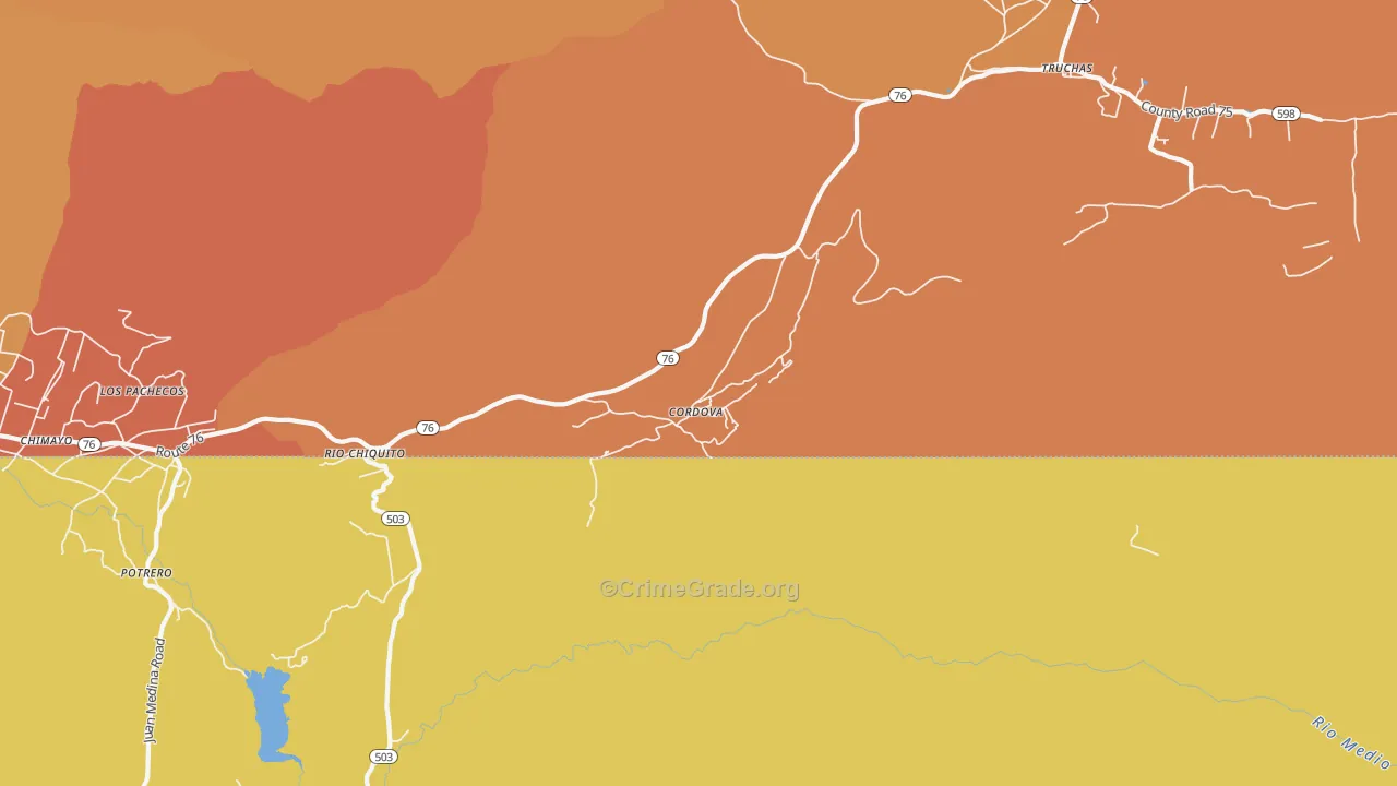 Cordova, NM Map of Vehicle Theft Rates