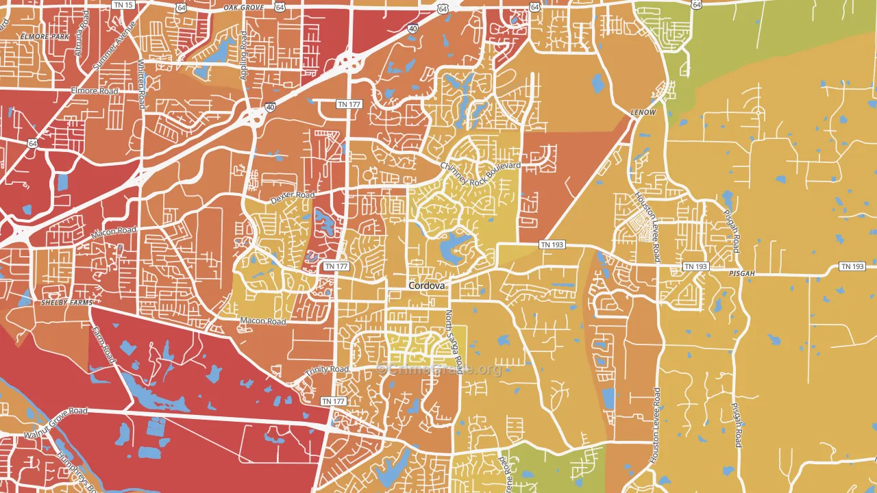Cordova, TN Map of Vehicle Theft Rates