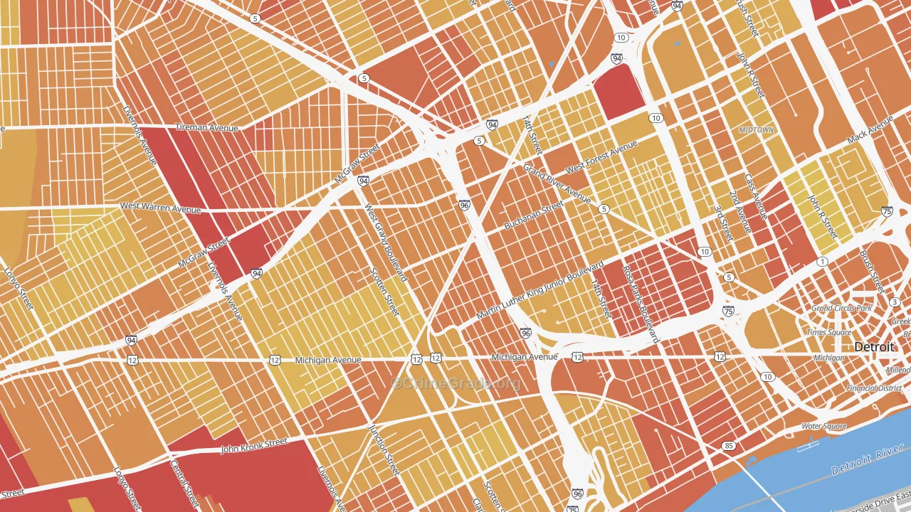 Core City, Detroit, MI Map of Vehicle Theft Rates