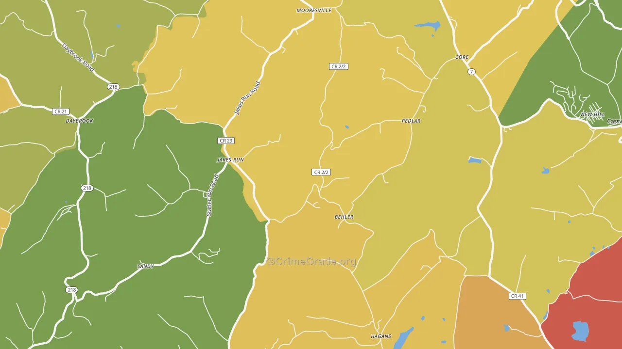 Core, WV Map of Vehicle Theft Rates