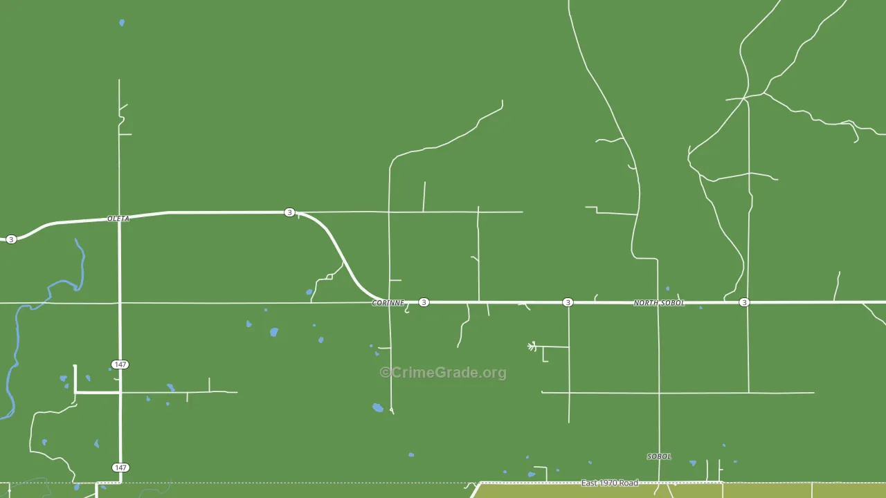 Corinne, OK Map of Vehicle Theft Rates
