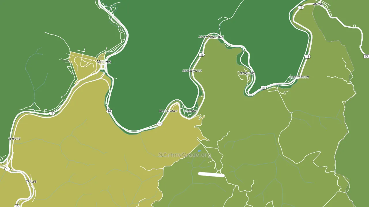 Corinne, WV Map of Vehicle Theft Rates