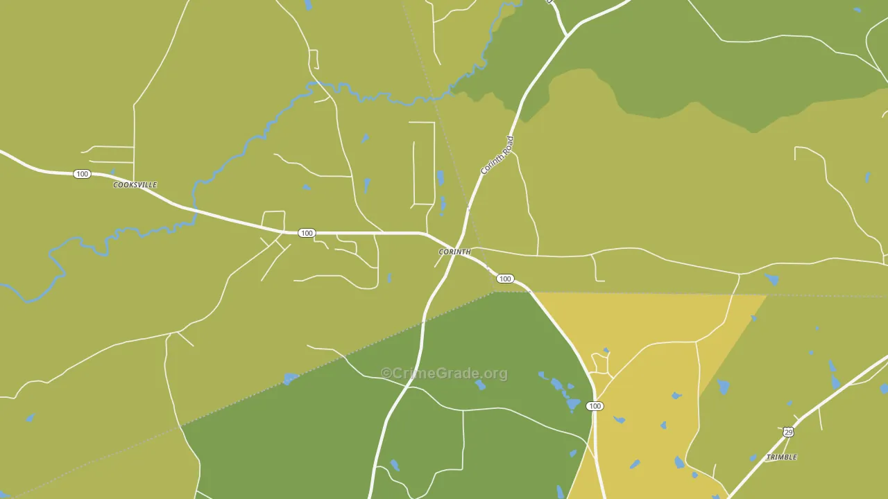 Corinth, GA Map of Vehicle Theft Rates