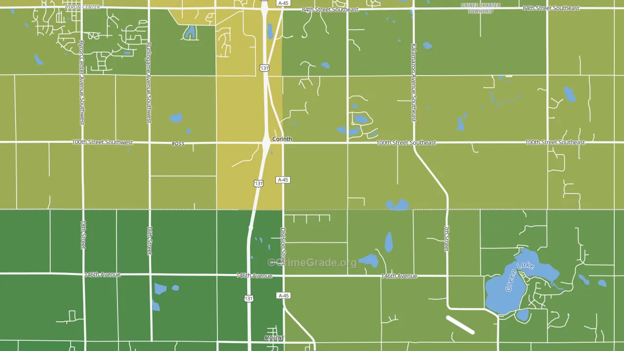 Corinth, MI Map of Vehicle Theft Rates