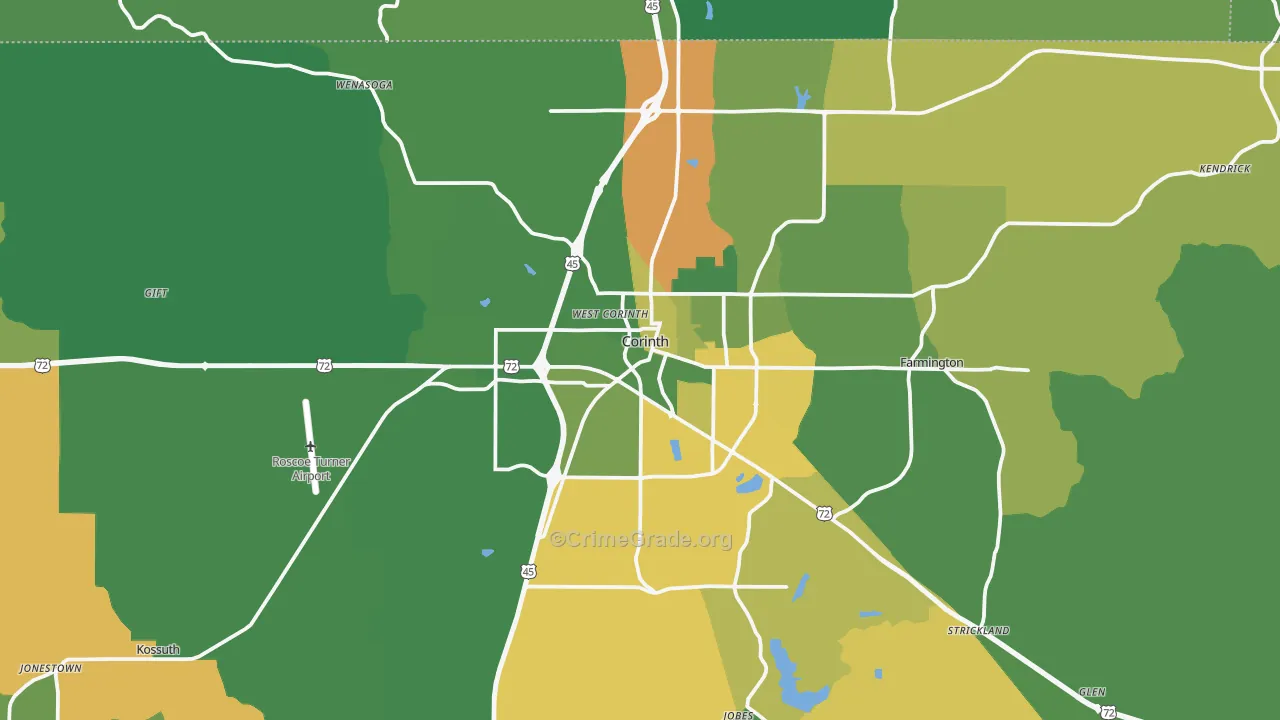 Corinth, MS Map of Vehicle Theft Rates