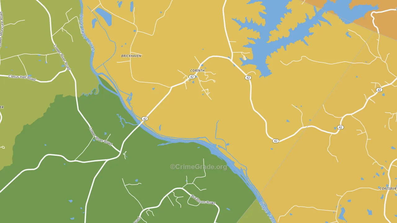 Corinth, NC Map of Vehicle Theft Rates