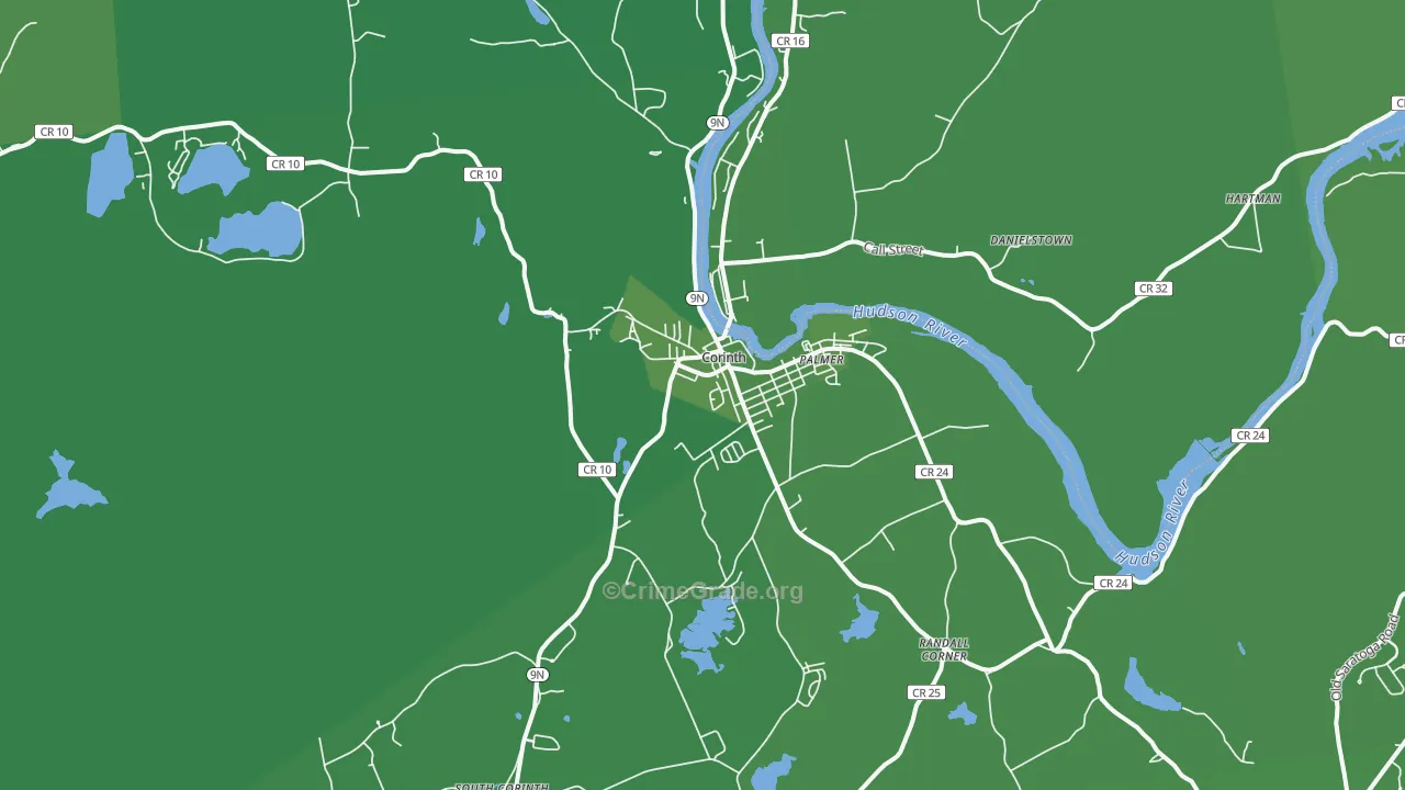Corinth, NY Map of Vehicle Theft Rates