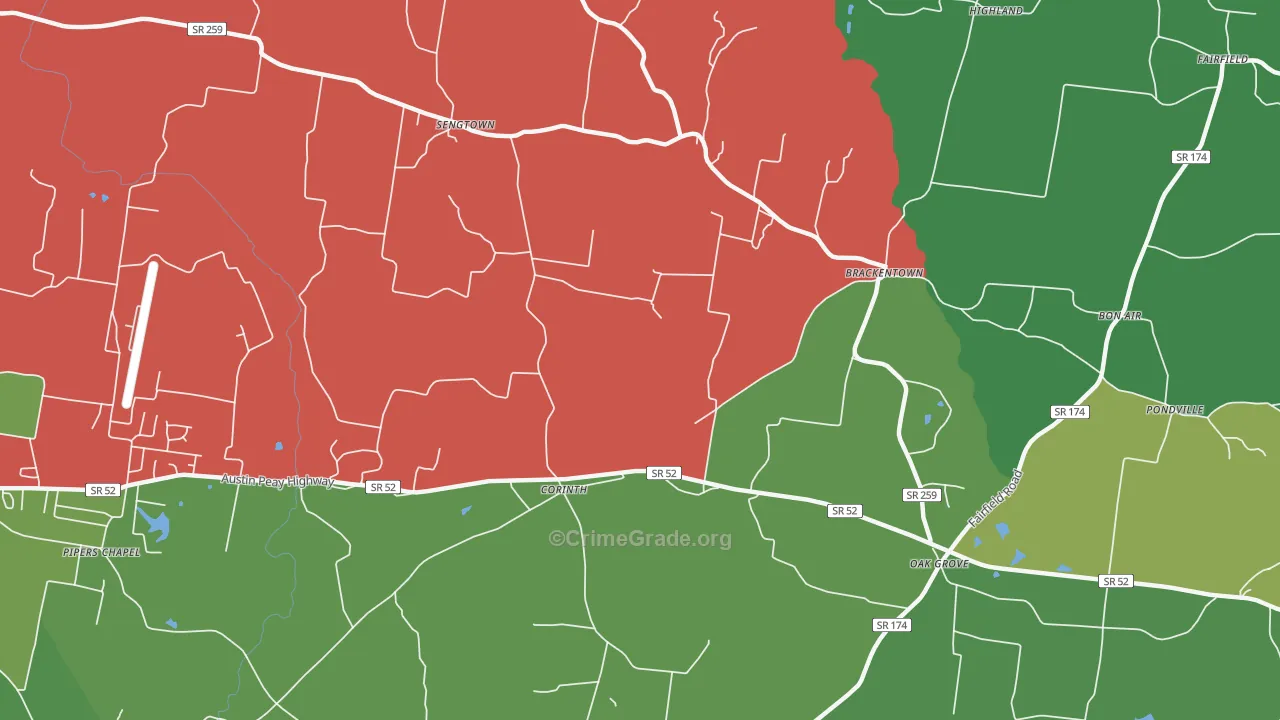 Corinth, TN Map of Vehicle Theft Rates