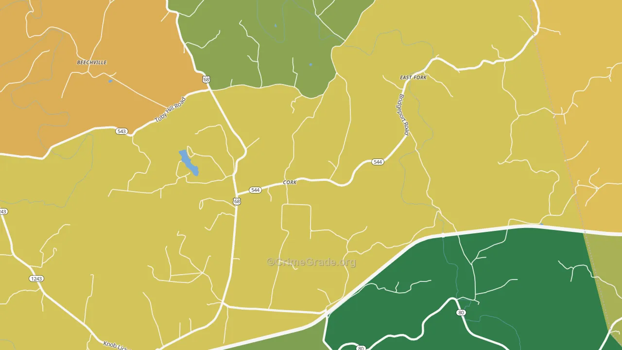 Cork, KY Map of Vehicle Theft Rates