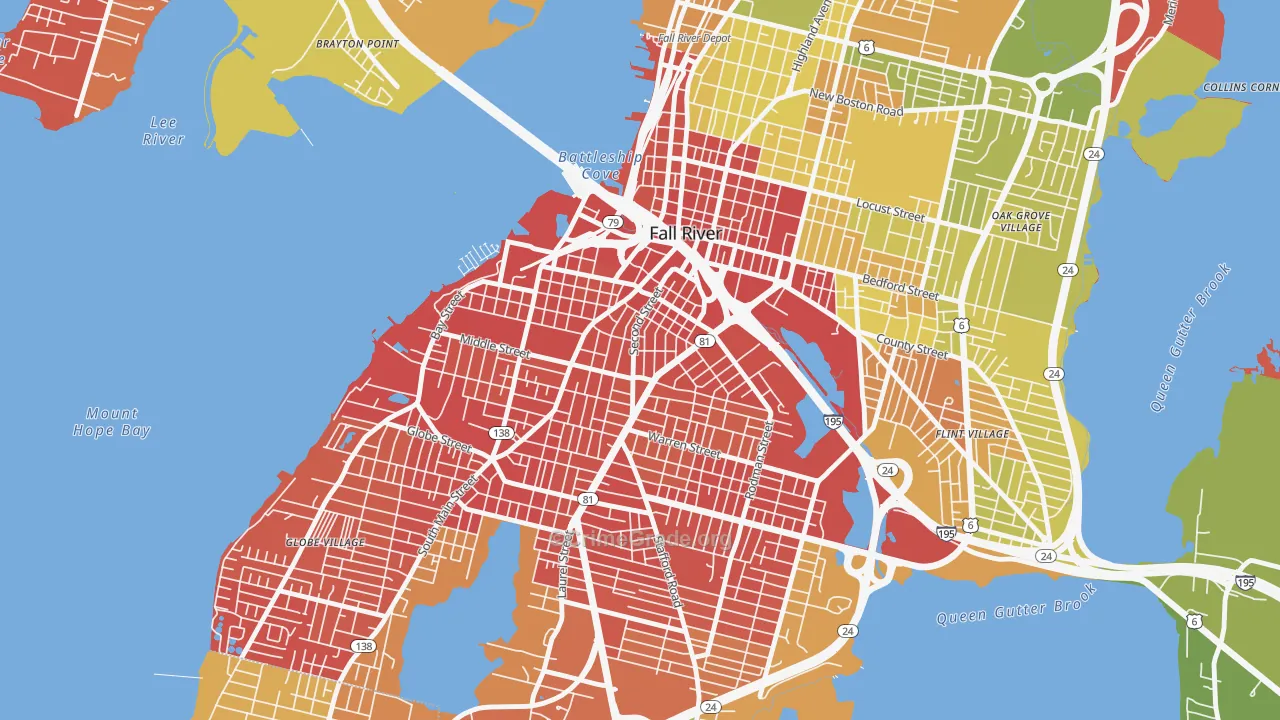 Corky Row, Fall River, MA Map of Vehicle Theft Rates