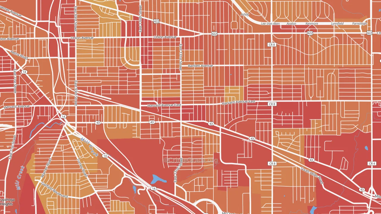 Corlett, Cleveland, OH Map of Vehicle Theft Rates