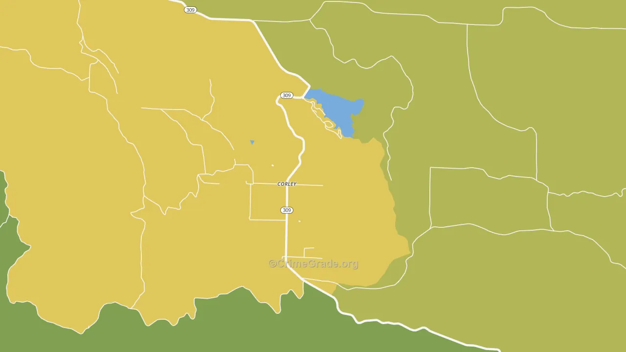 Corley, AR Map of Vehicle Theft Rates