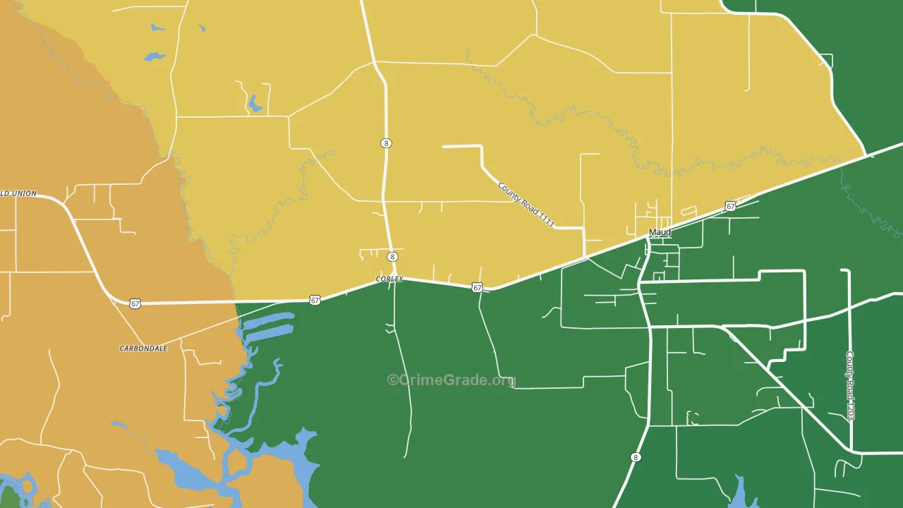 Corley, TX Map of Vehicle Theft Rates