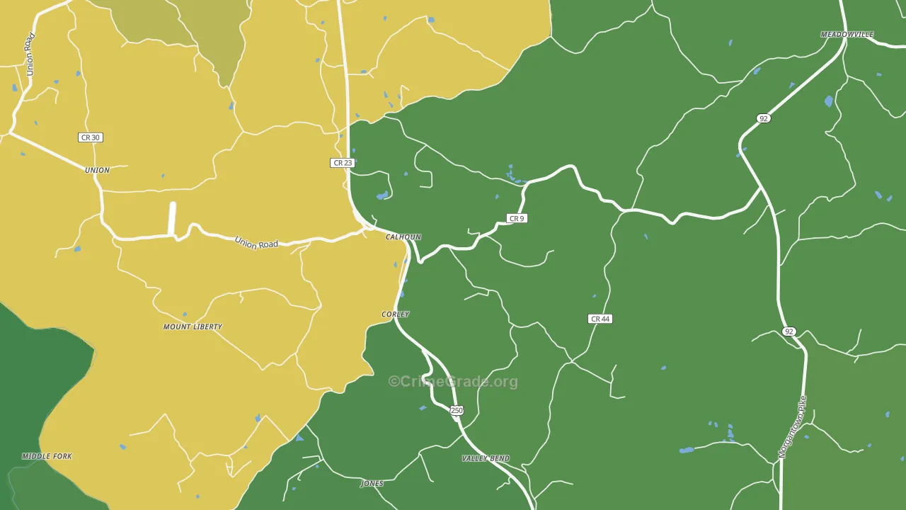 Corley, WV Map of Vehicle Theft Rates