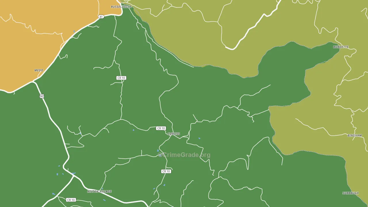 Corliss, WV Map of Vehicle Theft Rates