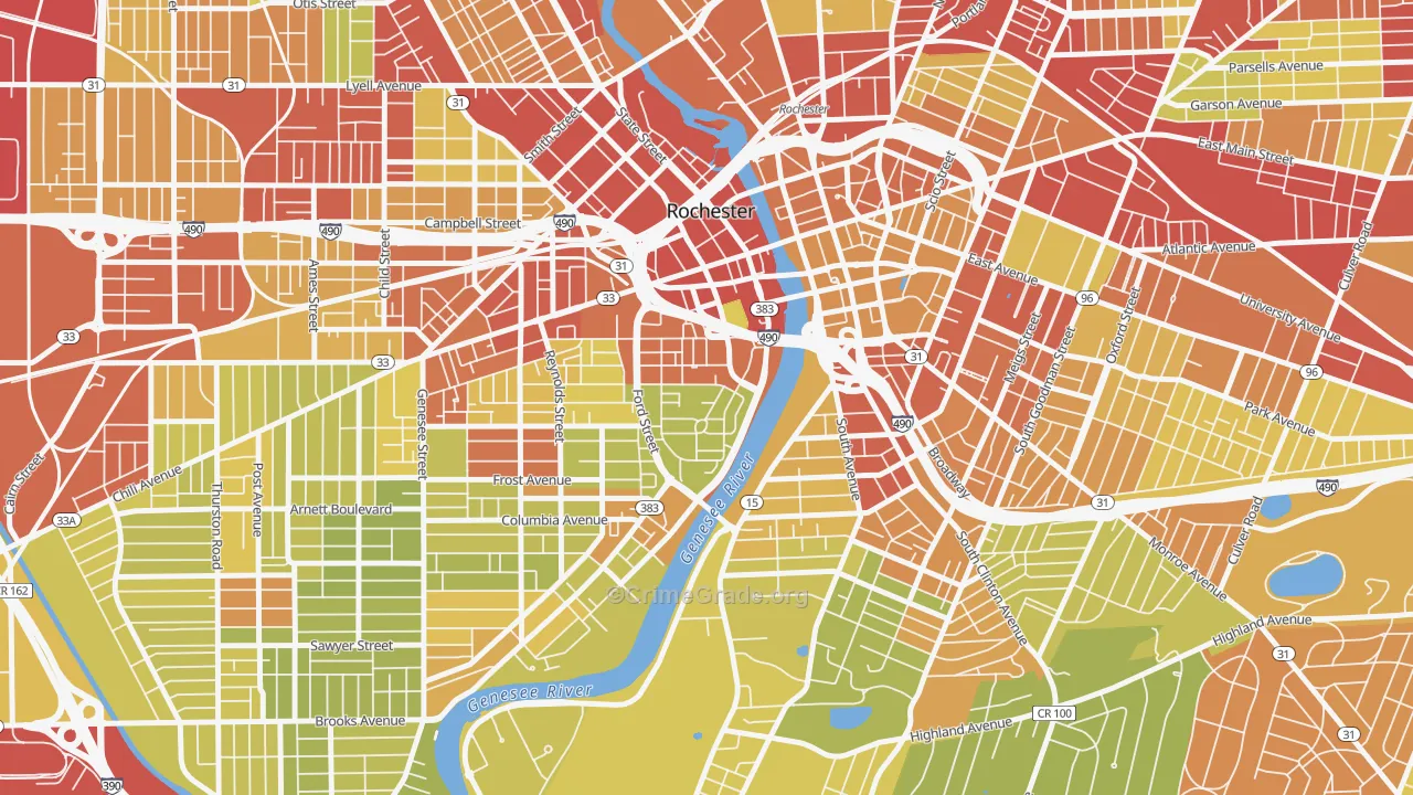Corn Hill, Rochester, NY Map of Vehicle Theft Rates