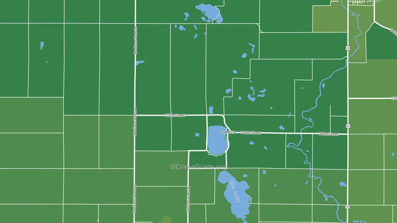 Cornelia, IA Map of Vehicle Theft Rates