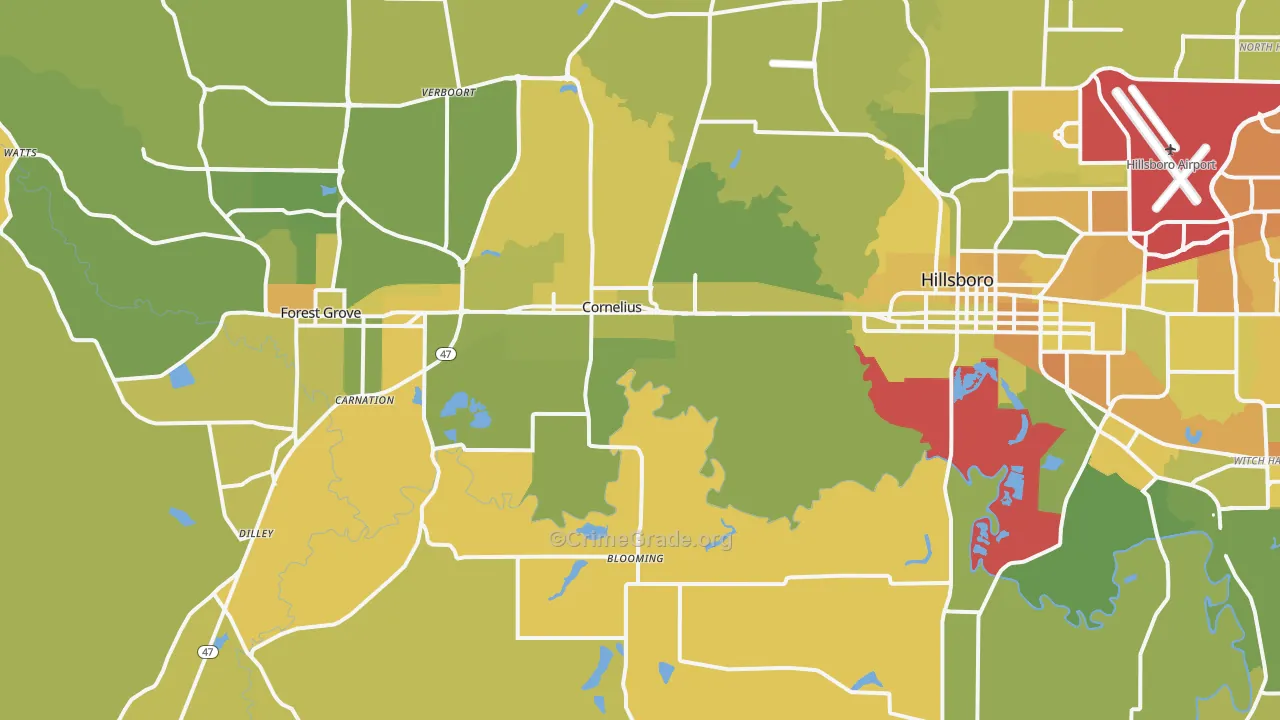 Cornelius, OR Map of Vehicle Theft Rates