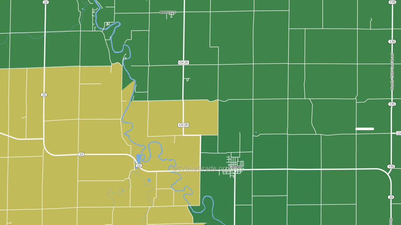 Cornell, IL Map of Vehicle Theft Rates