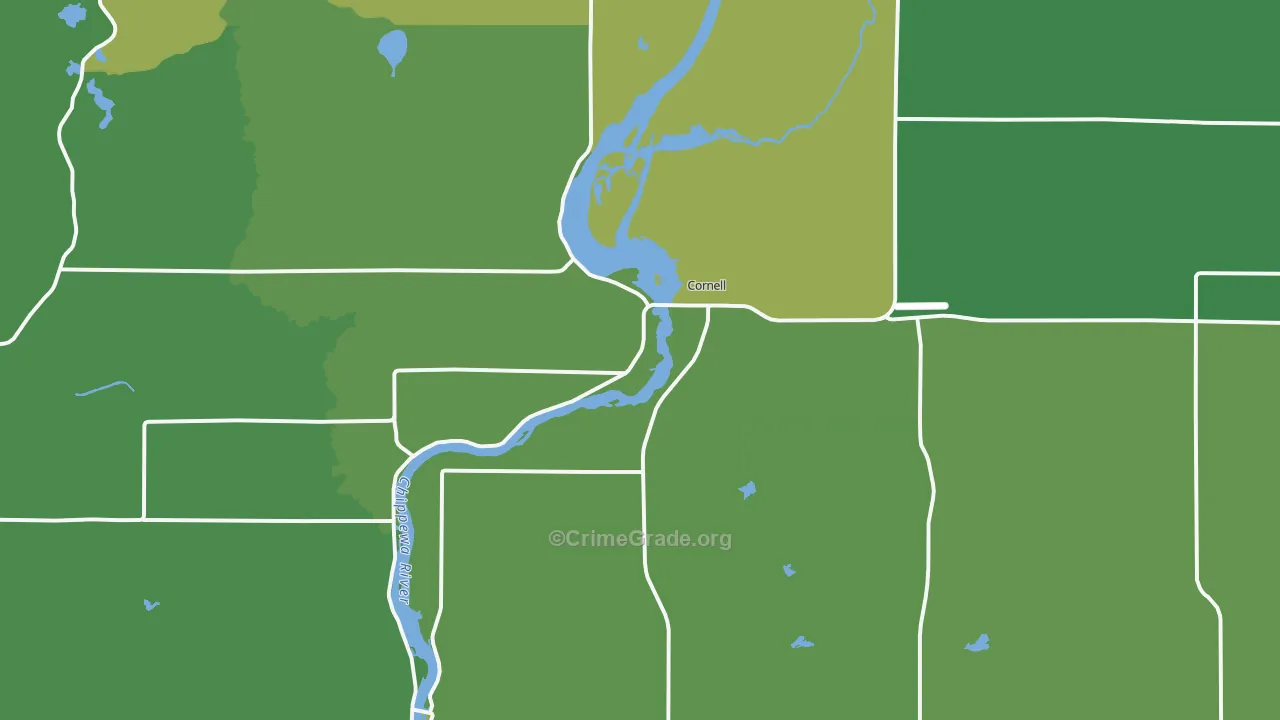 Cornell, WI Map of Vehicle Theft Rates