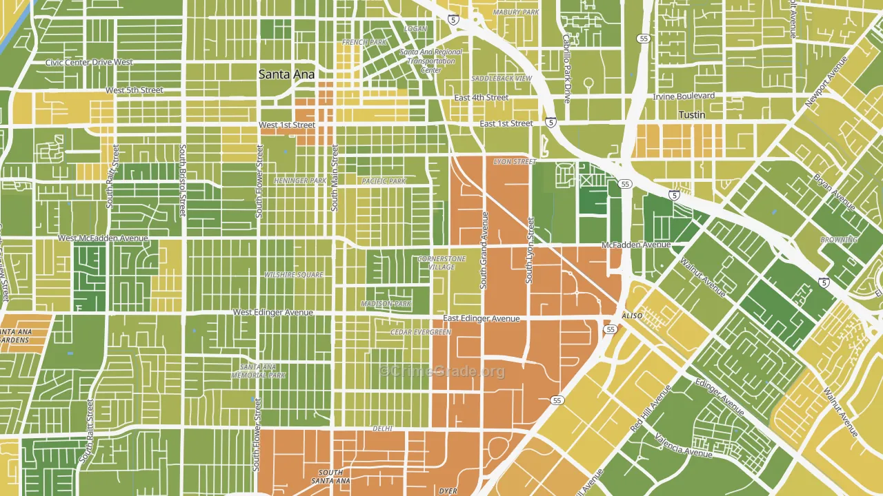 Cornerstone Village, Santa Ana, CA Map of Vehicle Theft Rates