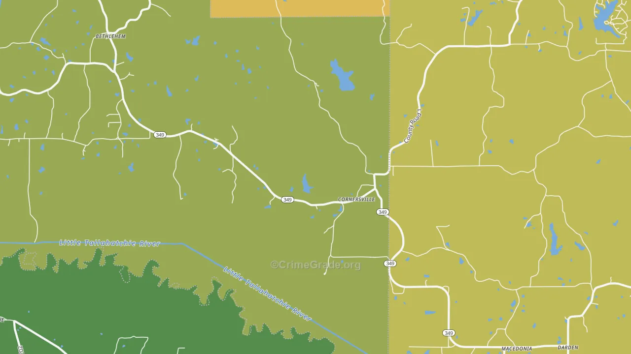 Cornersville, MS Map of Vehicle Theft Rates