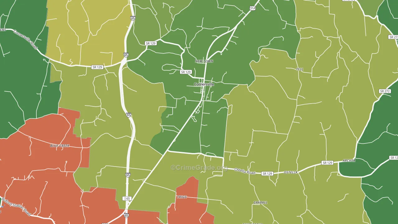 Cornersville, TN Map of Vehicle Theft Rates