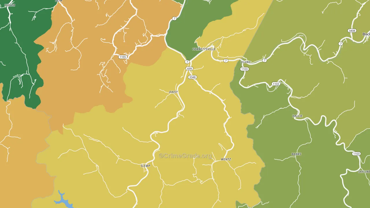 Cornettsville, KY Map of Vehicle Theft Rates
