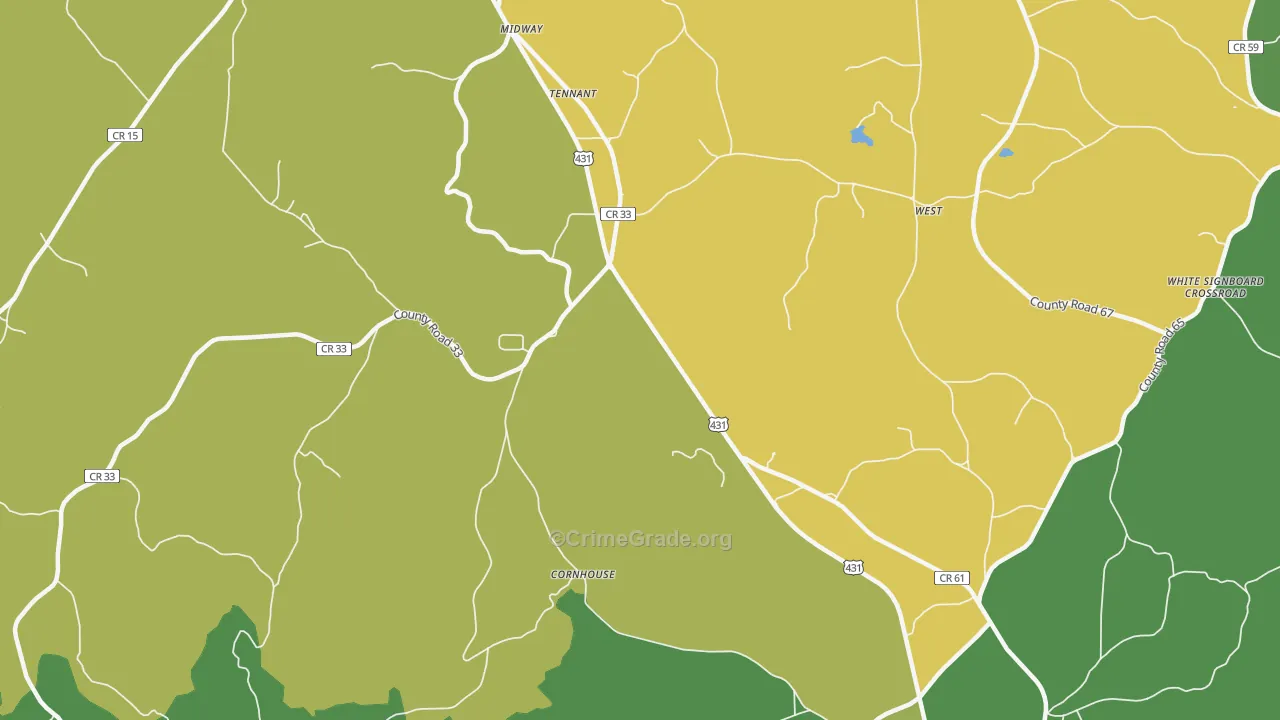 Cornhouse, AL Map of Vehicle Theft Rates