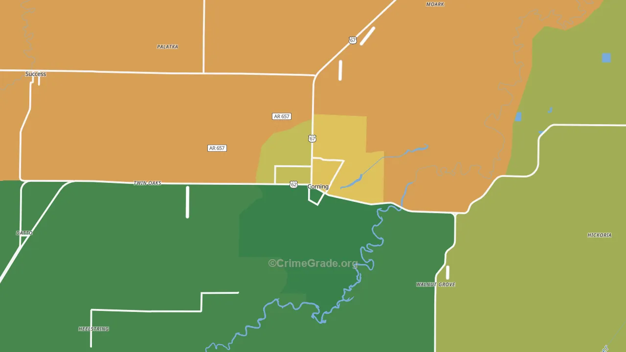 Corning, AR Map of Vehicle Theft Rates