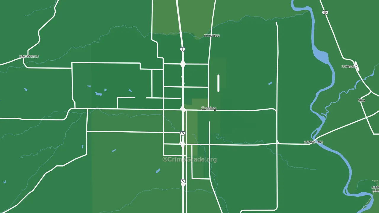 Corning, CA Map of Vehicle Theft Rates