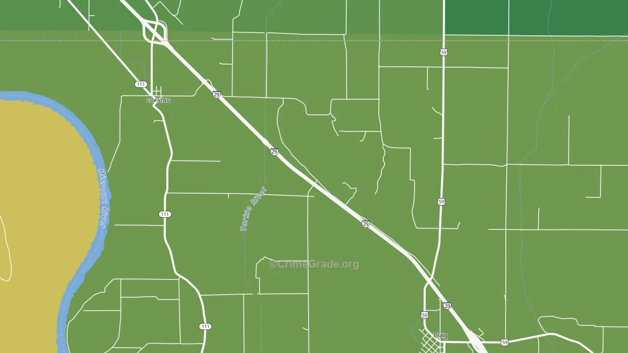 Corning, MO Map of Vehicle Theft Rates