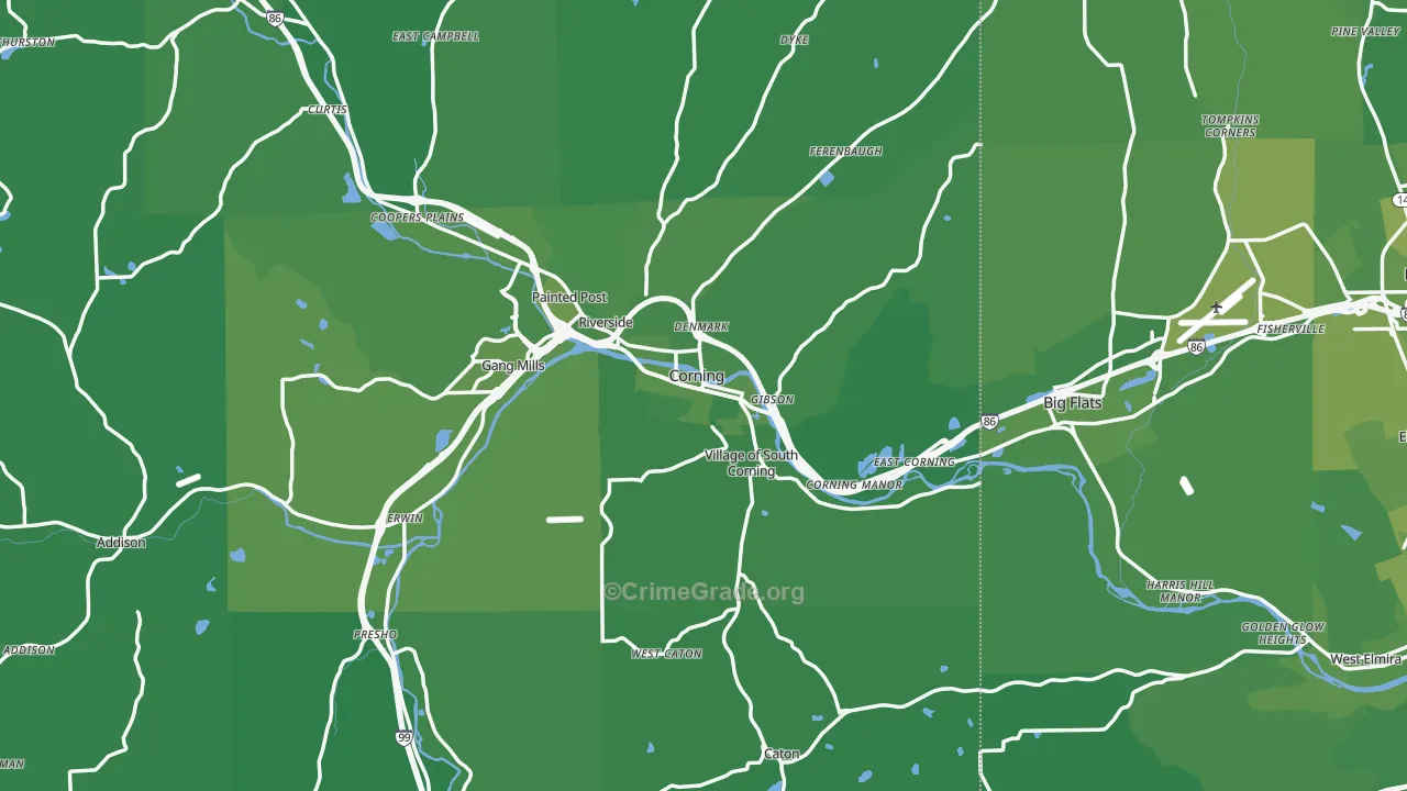 Corning, NY Map of Vehicle Theft Rates