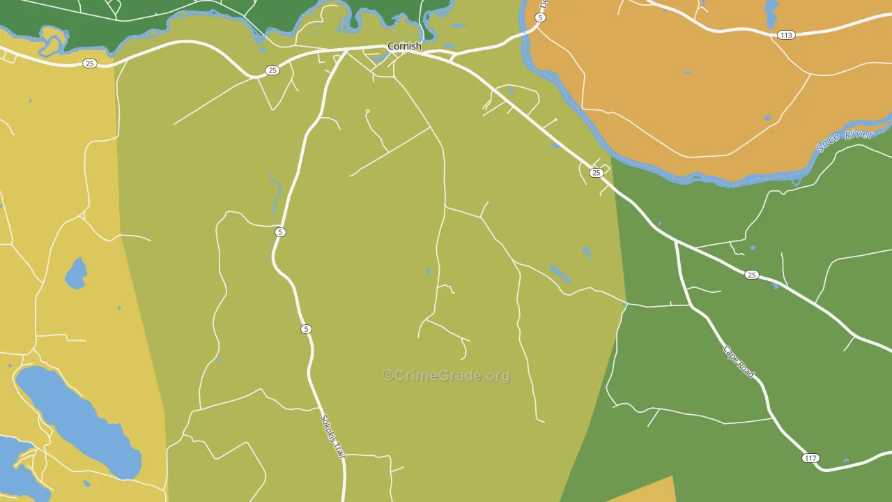 Cornish, ME Map of Vehicle Theft Rates