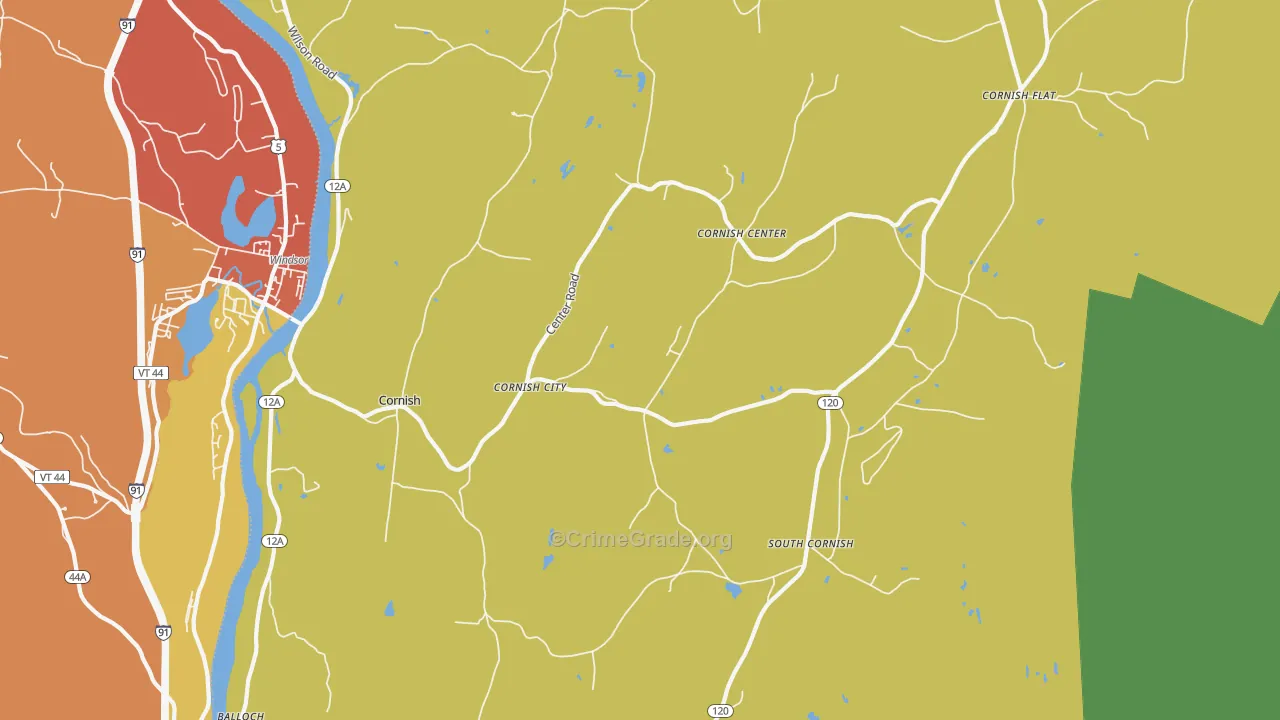 Cornish, NH Map of Vehicle Theft Rates